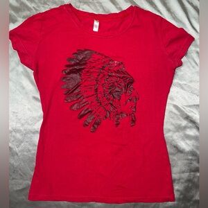 Size S Native Pride Head dress Chief Red Graphic Tee